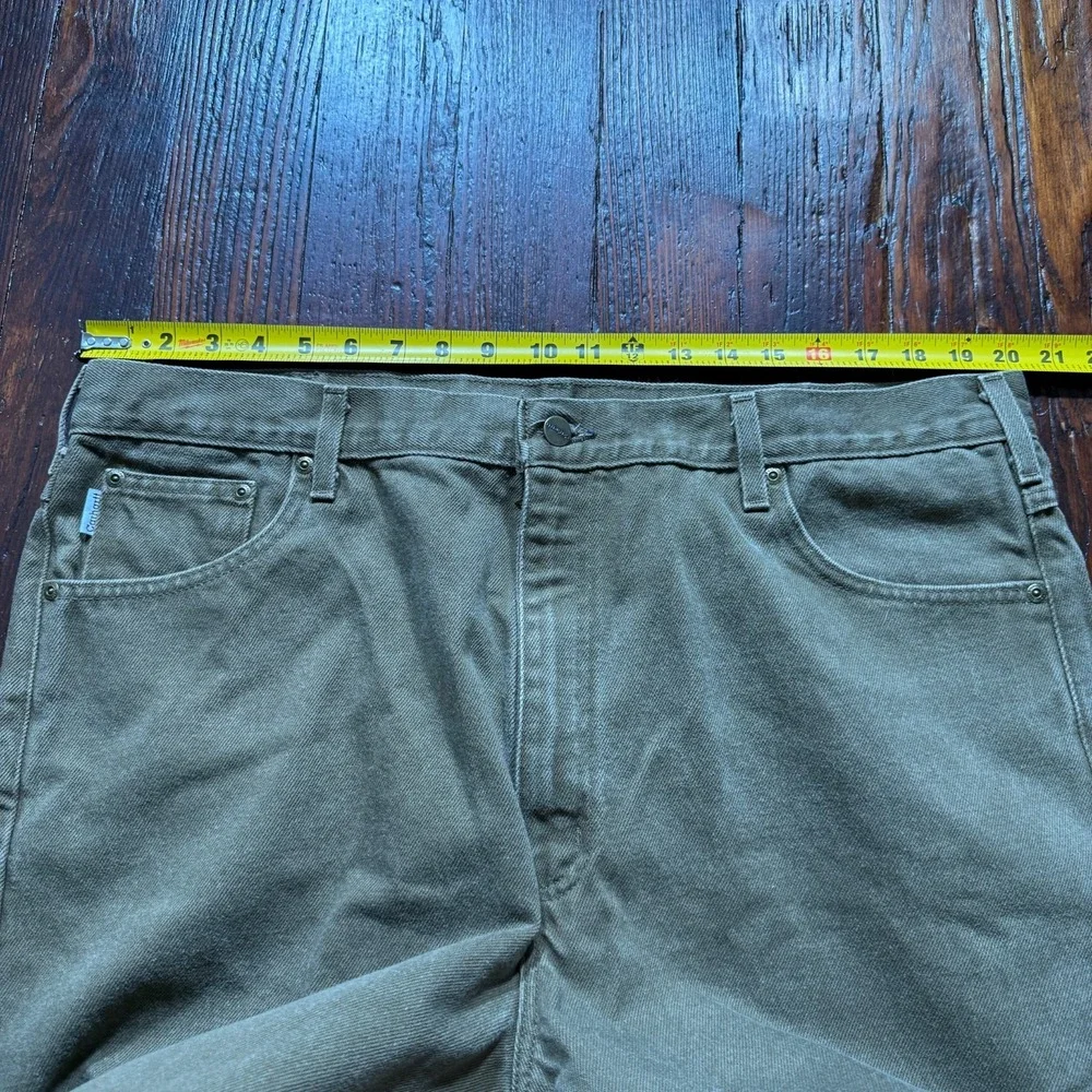 Vintage Carhartt Jeans Mens 42x30 Green Straight Leather Patch 90s‎ B161 BRK